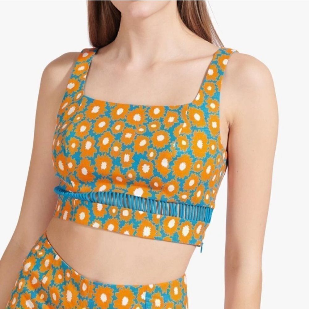 Stud Mantis Blue Crop Top Orange Floral Daisy Size 00